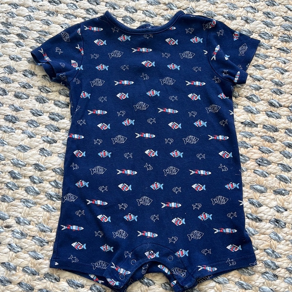 Janie and Jack Onesie • Fish Print • 12-18 M